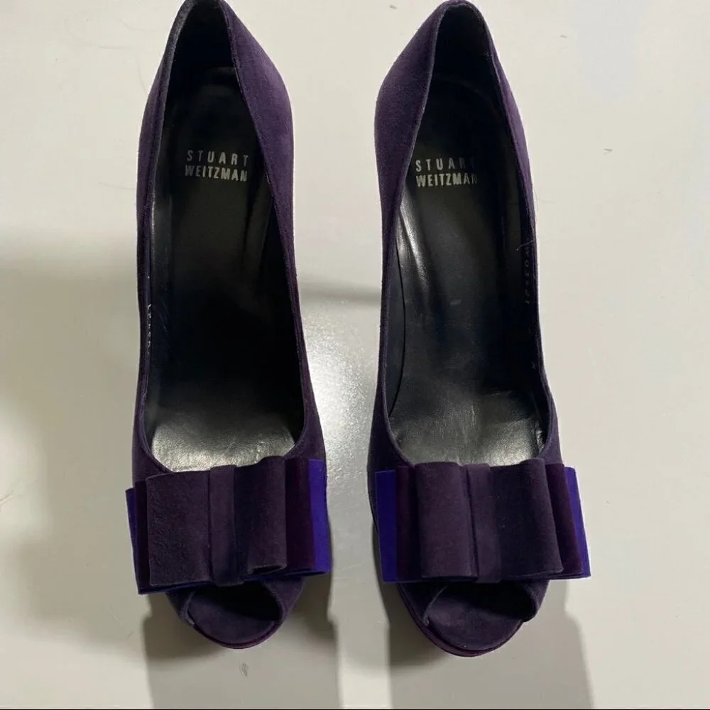 Stuart Wietzman Backpage Pumps Purple Suede Chunky Platform Heels